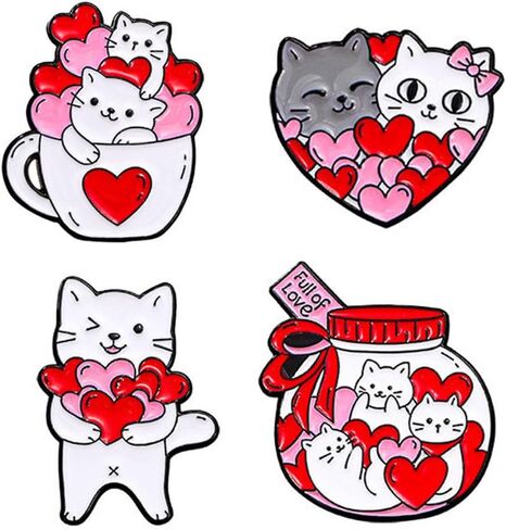 4 Pcs Cute Cat Enamel Pin Set Cute Kawaii Cat Brooches for Backpack Hat Jackets Bag Clothes Accessories Men Women Gifts in Kuwait