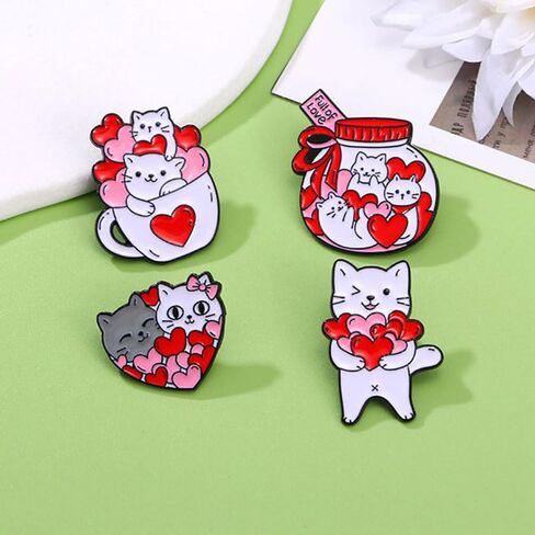 4 Pcs Cute Cat Enamel Pin Set Cute Kawaii Cat Brooches for Backpack Hat Jackets Bag Clothes Accessories Men Women Gifts in Kuwait