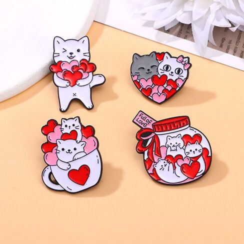 4 Pcs Cute Cat Enamel Pin Set Cute Kawaii Cat Brooches for Backpack Hat Jackets Bag Clothes Accessories Men Women Gifts in Kuwait