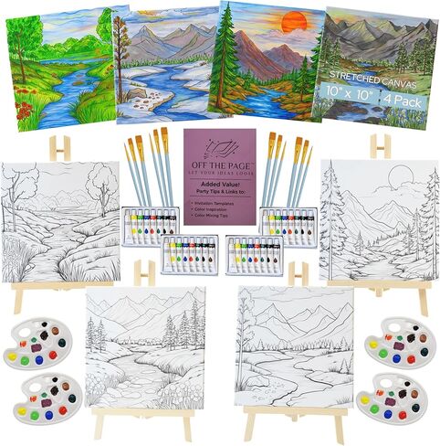 Paint Party Kits for Adults - Sip and Paint Kit for Adults, 4 Canvases 10x10 in, Paints, Easels, Brushes and Palettes, Painting Kits with Pre Drawn Canvas, Girls Night, Paint with a Twist in Saudi Arabia