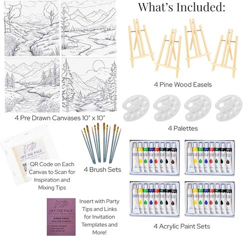 Paint Party Kits for Adults - Sip and Paint Kit for Adults, 4 Canvases 10x10 in, Paints, Easels, Brushes and Palettes, Painting Kits with Pre Drawn Canvas, Girls Night, Paint with a Twist in Saudi Arabia