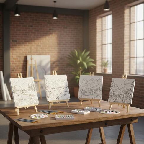 Paint Party Kits for Adults - Sip and Paint Kit for Adults, 4 Canvases 10x10 in, Paints, Easels, Brushes and Palettes, Painting Kits with Pre Drawn Canvas, Girls Night, Paint with a Twist in Saudi Arabia
