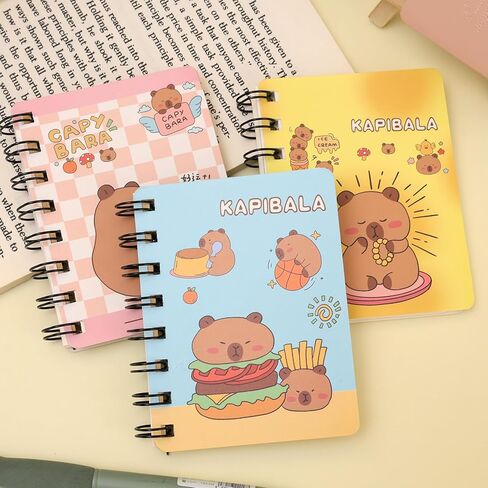 3Pcs Mixed Color Cute Capybara Notebook, Cartoon Animal Notepads, Hand Ledger Coil Book, Stationery Supplies in Saudi Arabia