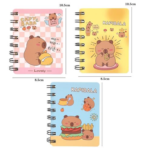 3Pcs Mixed Color Cute Capybara Notebook, Cartoon Animal Notepads, Hand Ledger Coil Book, Stationery Supplies in Saudi Arabia