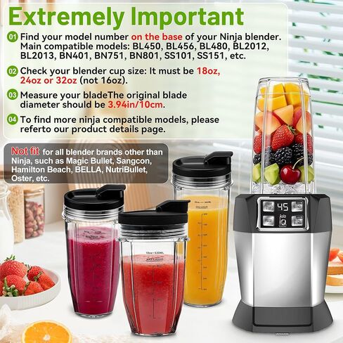 قطعتان من كوب الخلاط سعة 24oz للنينجا، كوب الخلاط مع أغطية رشفة وختم لـ Nutri Ninja BL450 L480 BL640 BL682 BN400 BN750 BN800 NN100 SS100 SS151 SS300 CO351B، قطع غيار خلاط النينجا in Kuwait