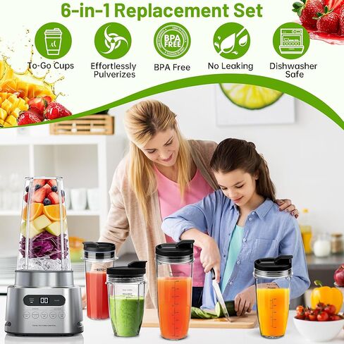 قطعتان من كوب الخلاط سعة 24oz للنينجا، كوب الخلاط مع أغطية رشفة وختم لـ Nutri Ninja BL450 L480 BL640 BL682 BN400 BN750 BN800 NN100 SS100 SS151 SS300 CO351B، قطع غيار خلاط النينجا in Kuwait