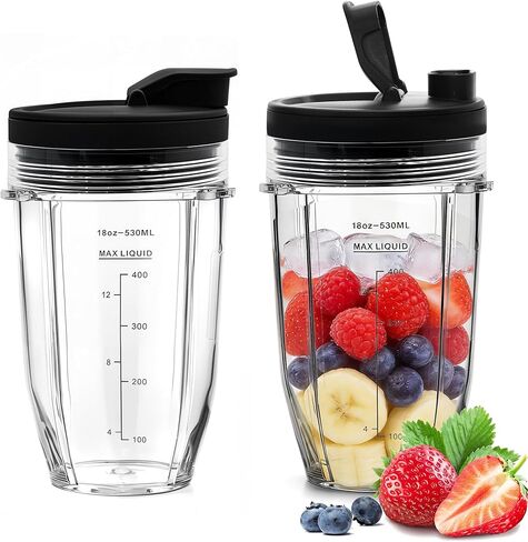 قطعتان من كوب الخلاط سعة 24oz للنينجا، كوب الخلاط مع أغطية رشفة وختم لـ Nutri Ninja BL450 L480 BL640 BL682 BN400 BN750 BN800 NN100 SS100 SS151 SS300 CO351B، قطع غيار خلاط النينجا in Kuwait