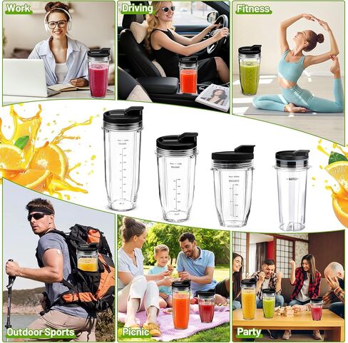 قطعتان من كوب الخلاط سعة 24oz للنينجا، كوب الخلاط مع أغطية رشفة وختم لـ Nutri Ninja BL450 L480 BL640 BL682 BN400 BN750 BN800 NN100 SS100 SS151 SS300 CO351B، قطع غيار خلاط النينجا in Kuwait