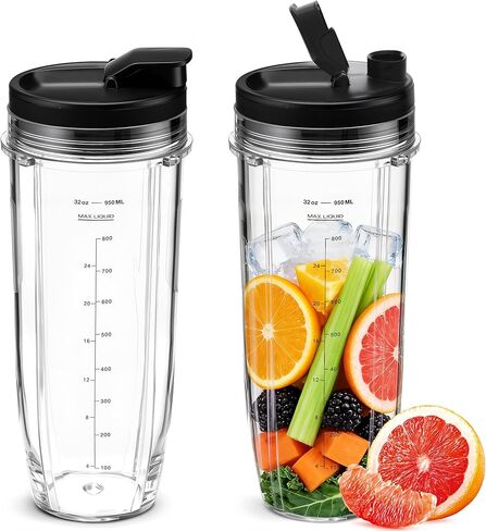 قطعتان من كوب الخلاط سعة 24oz للنينجا، كوب الخلاط مع أغطية رشفة وختم لـ Nutri Ninja BL450 L480 BL640 BL682 BN400 BN750 BN800 NN100 SS100 SS151 SS300 CO351B، قطع غيار خلاط النينجا in Kuwait