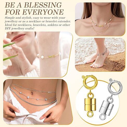 6 عبوات من المشابك والإغلاقات المغناطيسية للقلادات، محولات مشابك مجوهرات مطلية بالذهب والفضة عيار 18 قيراط، مناسبة لسلاسل السوار والقلائد والخلخال، ذهبي وفضي in Kuwait