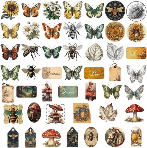 50Pcs Waterproof Vintage Stickers, Scrapbooking Supplies Kit,Aesthetic Decorative Craft Sticker for Planner, Bullet Journaling, Junk Journal, Water Bottles, Laptop, Retro Craft.Butterfly in Saudi Arabia