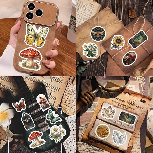 50Pcs Waterproof Vintage Stickers, Scrapbooking Supplies Kit,Aesthetic Decorative Craft Sticker for Planner, Bullet Journaling, Junk Journal, Water Bottles, Laptop, Retro Craft.Butterfly in Saudi Arabia