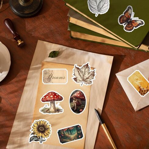 50Pcs Waterproof Vintage Stickers, Scrapbooking Supplies Kit,Aesthetic Decorative Craft Sticker for Planner, Bullet Journaling, Junk Journal, Water Bottles, Laptop, Retro Craft.Butterfly in Saudi Arabia