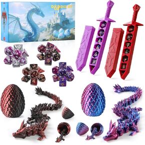 3D Printed Dragon Eggs with Dragon Inside DND Dice Set, Easter Basket Stuffers,Fidget Toys,Surprise Dragon Egg and Polyhedral Dice Set with Gift Box (Peach red) in Saudi Arabia