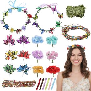 مجموعة صنع تيجان الزهور DIY، 195 قطعة اصنعي مجموعة صنع عصابة رأس الزهور الجنية الخاصة بك، مجموعة إكسسوارات الشعر المصنوعة يدويًا من الزهور الإبداعية للنساء لحفلات أعياد الميلاد والفنون والهدايا الإبداعية in Kuwait