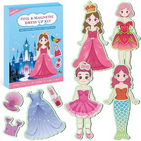 Magnetic Dress Up Dolls for Girls, Princess Mermaid Fairy Ballerina Unicorn Foil Art and Craft Fun Kit Travel Game Car Airplane Activity Toys Valentine’s Day Gifts for Kids Ages 3 4 5 6 7 8 9 10 11 12 in Kuwait