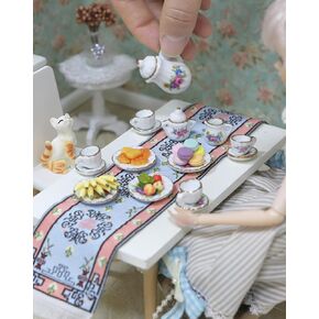 iLAND Dollhouse Accessories and Furniture Set, Tableware Set Dollhouse Dishes Mini Tea Cups Miniature Tea Sets Porcelain 1/12 Scale Accessories (Gorgeous) in Kuwait
