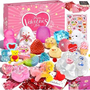 Valentines Day Gifts for Kids - 24Pcs Taba Squishies Kit Fidget Toys with Greeting Cards & Stickers, Kawaii Stress Relief Fidget Toys for Adults, Valentines Classroom Exchange & Party Favors Gifts in Kuwait