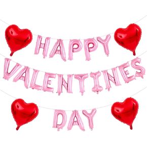 مجموعة بالونات عيد الحب - 16 بوصة عيد الحب السعيد بالونات من رقائق معدنية باللون الوردي مع بالونات قلب أحمر ديكورات رومانسية لحفلات عيد الحب والذكرى السنوية ومستلزمات الديكور الليلية in Saudi Arabia