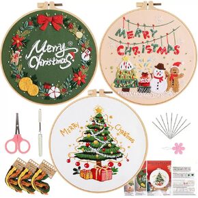 Whssusie Christmas Embroidery Kit, 3pcs Cross Stitch Kts for Beginners, Needle Point Kits Adults with 3 Embroidery Hoops, Color Threads, Tools and Instructions in Saudi Arabia