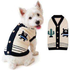 Valentines Dog Sweaters for Small Dogs, Warm Winter Knit with Monster Pattern, Dog Cardigan for Small Medium Dogs Boy Girls Puppy Cat, Dog Clothes for Shih Tzu, Fits 11-15 lbs (Black White, L) in Saudi Arabia