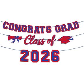 Class of 2026 Blue Red Graduation Banner Decorations, Congrats Grad Garlands in Kuwait