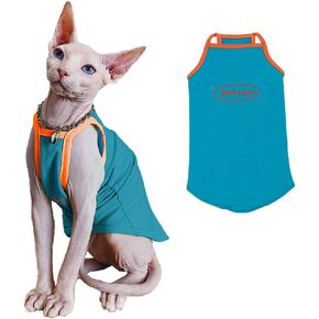 Sphynx Cat Shirt, Breathable Stretchy Cat Summer Vest, Soft Hairless Cats Shirt, Sleeveless Tanktop for Cats Only (Blue, M (3.5-5.5lbs)) in Saudi Arabia