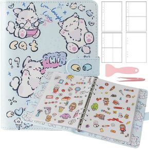 Reusable Sticker Book Collecting,A5 Binder Album Storage Organizer with Blank Release Paper and Pocket for Adult Kids,Cartoon Leather Binder Cover & Magnetic Buckle Closure(Blue) in Saudi Arabia