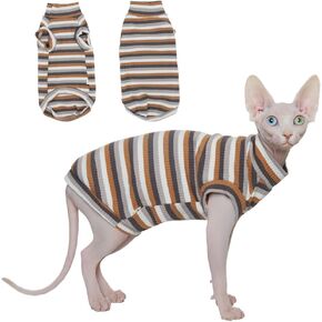 Sphynx Cat Shirt, Breathable Stretchy Cat Summer Vest, Lightweight Brown Striped Sleeveless Shirt for Hairless Cats, Soft & Comfortable Stretchy Vest for Cats and Small Dogs (X-Large(7-9.5lbs)) in Saudi Arabia