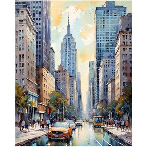 New York Cityscape Paint by Numbers Kit for Adults - DIY Urban Street Scene with Empire State Building Painting on Canvas 16x20 Inches, Acrylic Paint Set for Beginners, Home Decoration Art or Gifts in Kuwait