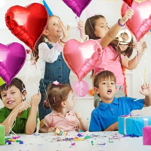 Heart Balloons 12 Pack - 18 Inch Foil Heart-Shaped Balloons in Pink, Magenta, and Red with Ribbon and Straw - Perfect for Valentine’s Day, Mother’s Day, Weddings, Birthdays, and Party Decorations in Kuwait