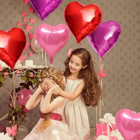 Heart Balloons 12 Pack - 18 Inch Foil Heart-Shaped Balloons in Pink, Magenta, and Red with Ribbon and Straw - Perfect for Valentine’s Day, Mother’s Day, Weddings, Birthdays, and Party Decorations in Kuwait