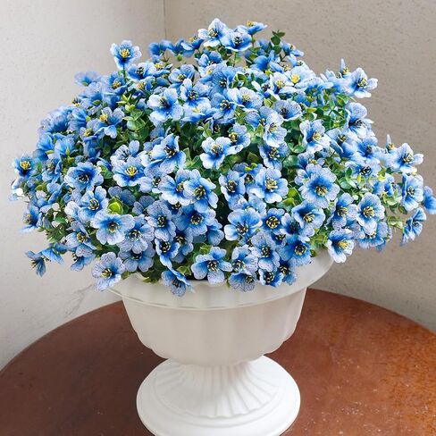 Artificial Flowers for Outdoors, 12 Bundles Realistic UV Resistant Fake Silk Flower, Faux Plants for Front Porch Patio Window Box Yard Spring Summer Decoration,Blue in Saudi Arabia