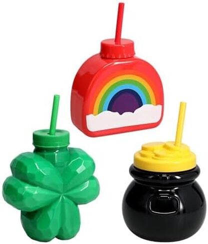 Greenbrier Set of 3 St. Patrick's Day Novelty Cups with Lids and Straws in Saudi Arabia