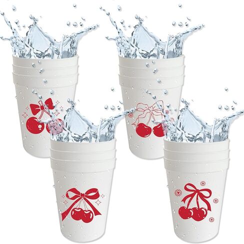 Usumz 12Pcs Cherry Bachelorette Party Cups - Cherry Plastic Cup for Birthday Bridal Shower 16oz in Saudi Arabia