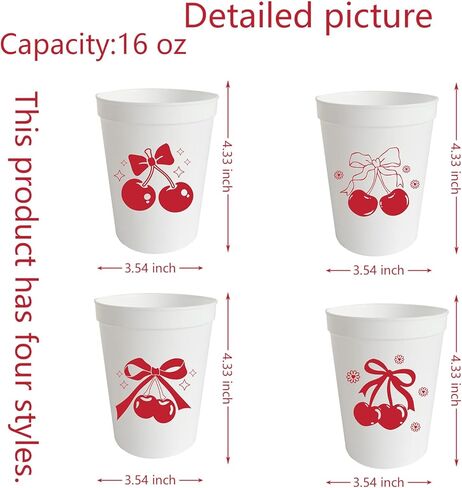 Usumz 12Pcs Cherry Bachelorette Party Cups - Cherry Plastic Cup for Birthday Bridal Shower 16oz in Saudi Arabia