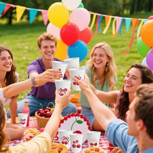 Usumz 12Pcs Cherry Bachelorette Party Cups - Cherry Plastic Cup for Birthday Bridal Shower 16oz in Saudi Arabia