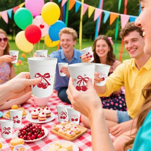 Usumz 12Pcs Cherry Bachelorette Party Cups - Cherry Plastic Cup for Birthday Bridal Shower 16oz in Saudi Arabia