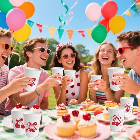 Usumz 12Pcs Cherry Bachelorette Party Cups - Cherry Plastic Cup for Birthday Bridal Shower 16oz in Saudi Arabia