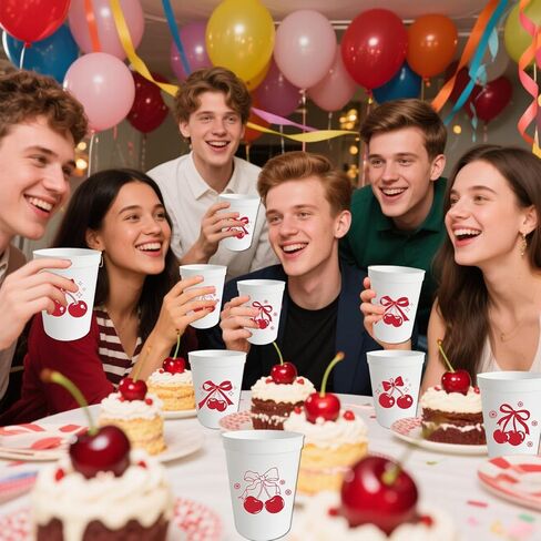 Usumz 12Pcs Cherry Bachelorette Party Cups - Cherry Plastic Cup for Birthday Bridal Shower 16oz in Saudi Arabia