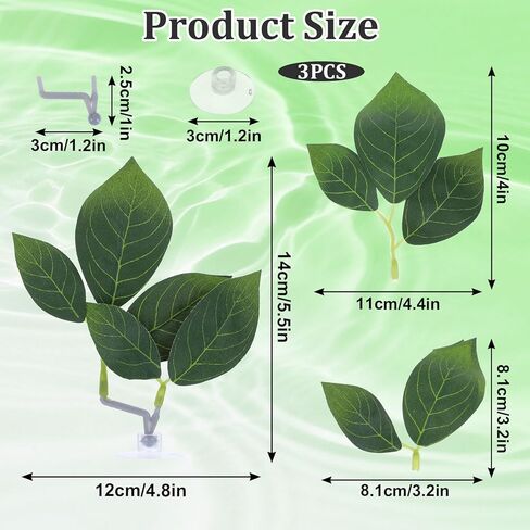 3 PCS Fish Leaf Pad Fish Tank Accessories, Adjustable Plastic Fish Leaf Pad, Betta Fish Leaves Natural Habitat Playing for Betta, Guppy, Tropical Fish Resting, Playing, Breeding with Suction Cup in Kuwait