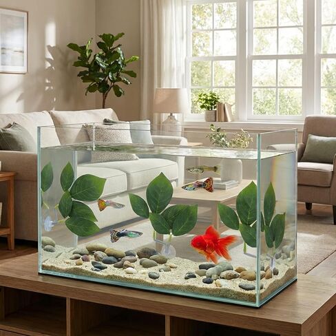 3 PCS Fish Leaf Pad Fish Tank Accessories, Adjustable Plastic Fish Leaf Pad, Betta Fish Leaves Natural Habitat Playing for Betta, Guppy, Tropical Fish Resting, Playing, Breeding with Suction Cup in Kuwait