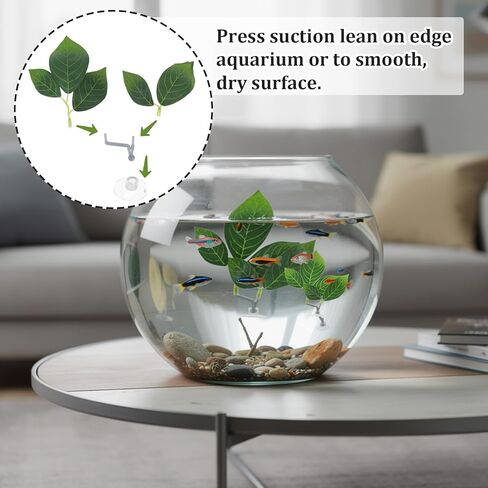 3 PCS Fish Leaf Pad Fish Tank Accessories, Adjustable Plastic Fish Leaf Pad, Betta Fish Leaves Natural Habitat Playing for Betta, Guppy, Tropical Fish Resting, Playing, Breeding with Suction Cup in Kuwait