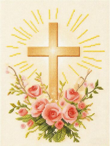 Zhenqing Glowing Cross with Roses Cross Stitch Kit, 11CT Printed 30x38cm, Full Stitch Christian Embroidery Set for Beginners(70819) in Saudi Arabia