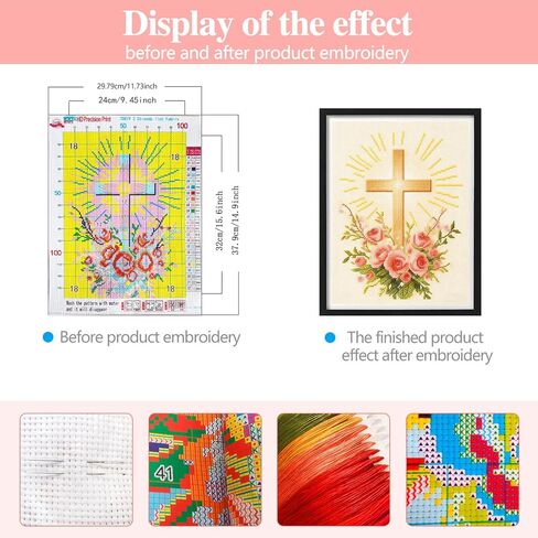 Zhenqing Glowing Cross with Roses Cross Stitch Kit, 11CT Printed 30x38cm, Full Stitch Christian Embroidery Set for Beginners(70819) in Saudi Arabia