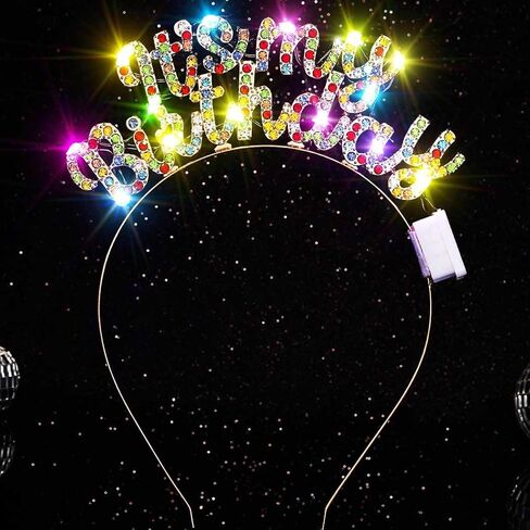 DRESBE تضيء عقال عيد الميلاد LED حجر الراين عصابات توهج إتس ماي بيرثداي إكسسوارات الشعر للنساء (فضي) in Saudi Arabia