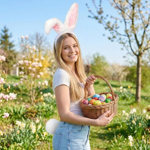 Easter Bunny Ears Headband and Tail Set Furry Bendable Rabbit Ears Headband Fluffy Tail Costume for Women Easter Halloween Party Accessories in Saudi Arabia