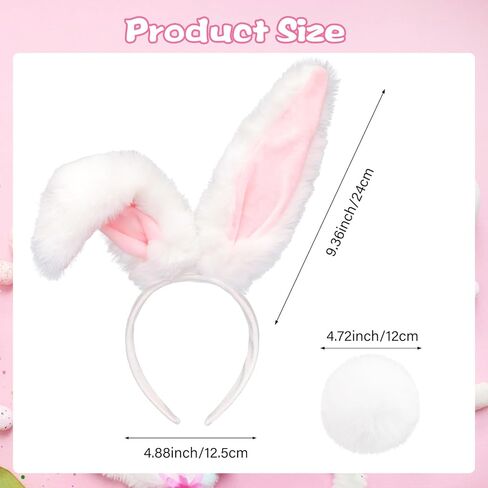 Easter Bunny Ears Headband and Tail Set Furry Bendable Rabbit Ears Headband Fluffy Tail Costume for Women Easter Halloween Party Accessories in Saudi Arabia