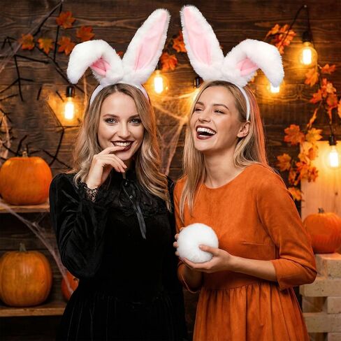 Easter Bunny Ears Headband and Tail Set Furry Bendable Rabbit Ears Headband Fluffy Tail Costume for Women Easter Halloween Party Accessories in Saudi Arabia