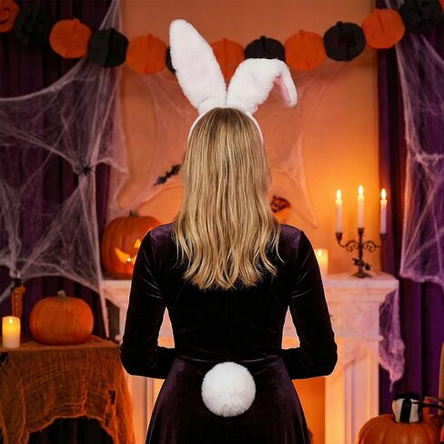 Easter Bunny Ears Headband and Tail Set Furry Bendable Rabbit Ears Headband Fluffy Tail Costume for Women Easter Halloween Party Accessories in Saudi Arabia